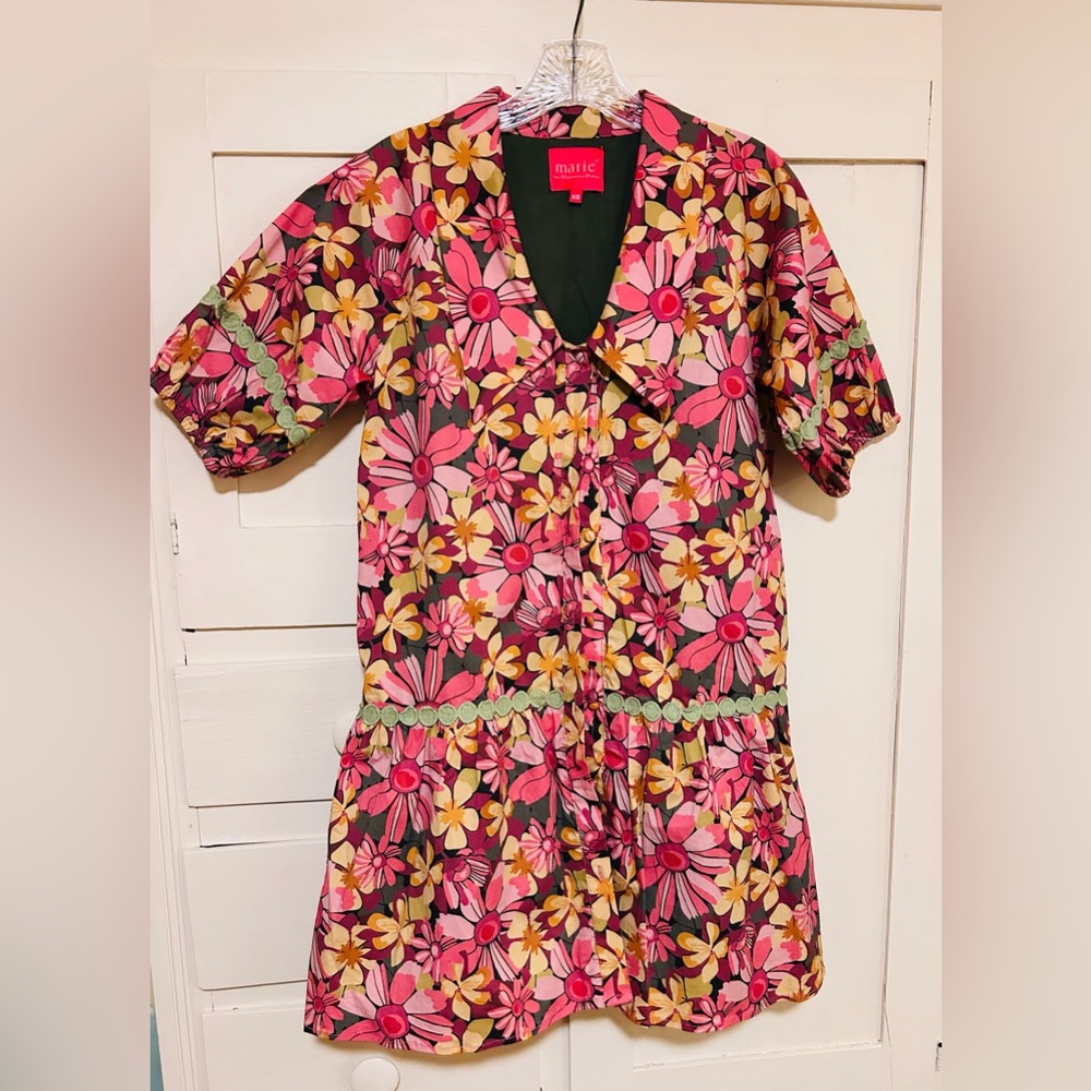 Victoria Dunn Pink Floral Casual Dress with Yellow & Green Accents